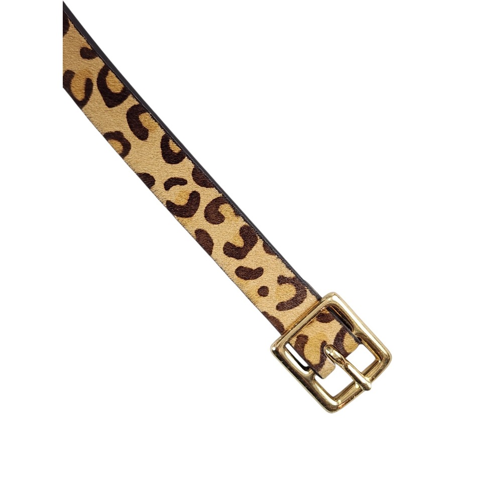 Unbranded Leopard Print Calf Hair Skinny Belt Womens Size M Brown Gold Buckle